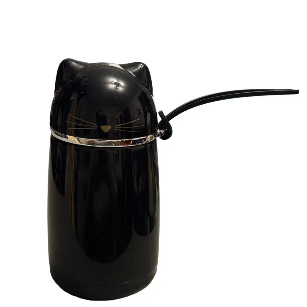 Black 12oz Kitty Cat Thermos with Carrying Strap  NWT